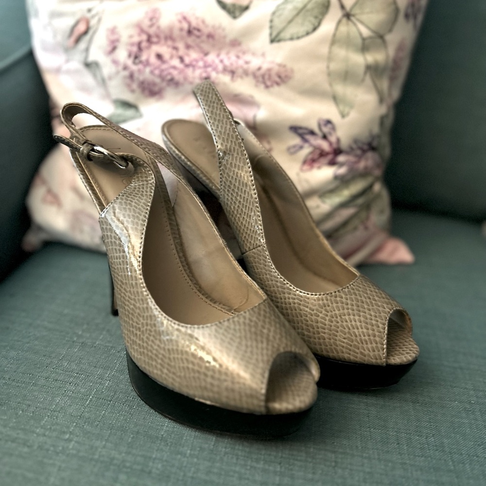 Le Chateau Grey Strap Back Peep Toe Heels